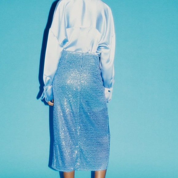 ZARA Sequin Blue Skirt - Picture 9 of 10